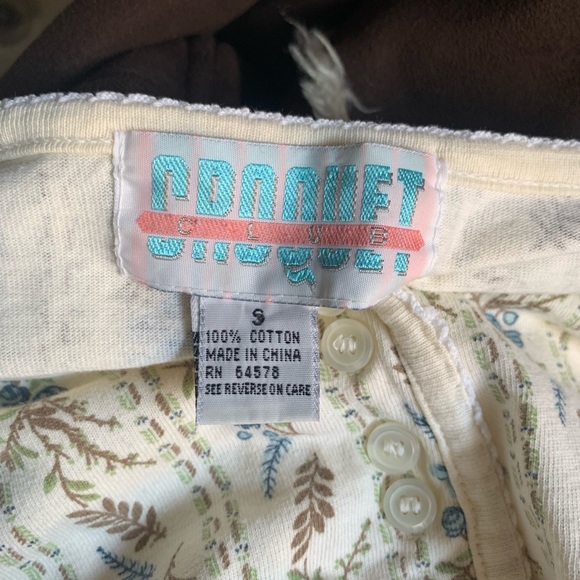 Vintage 90s Floral Thermal Henley Long Sleeve Shirt Top Button Soft Cute Croquet - Picture 8 of 8